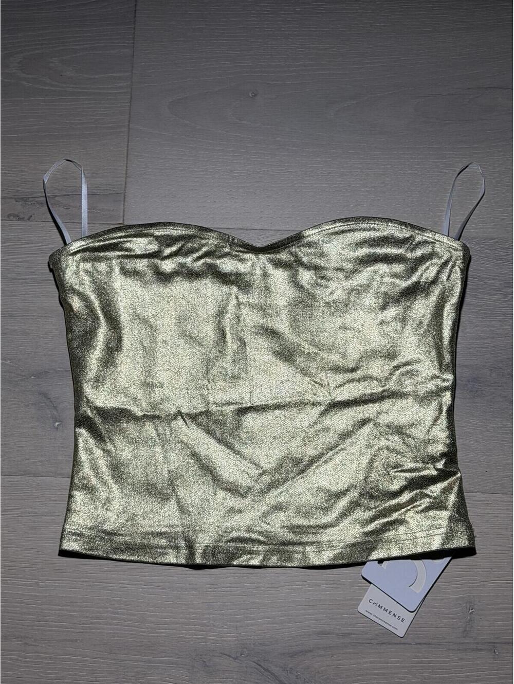 Commense Gold Metallic Strapless Tube Top Women’s Large Shimmer Party NWT
